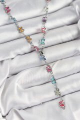 Pirinç Renkli Zirkon Taşlı Kelebek Model Gümüş Renk Kadın Y Kolye