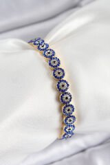 Pirinç Zirkon Taşlı Lacivert Nazar Model Gold Renk Lastikli Kadın Bileklik