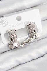 Pirinç Çizme Model Gümüş Renk Kadın Küpe