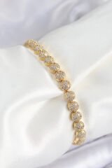 Pirinç Zirkon Taşlı Yarım Topcuk Model Gold Renk VIP Seri Kadın Bileklik