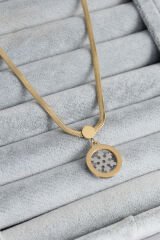 316L Çelik Gold Renk İtalyan Zincir Model Gümüş Kar Tanesi Figür Kadın Kolye
