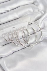 Pirinç Halka Model Gümüş Renk Kadın Set Küpe