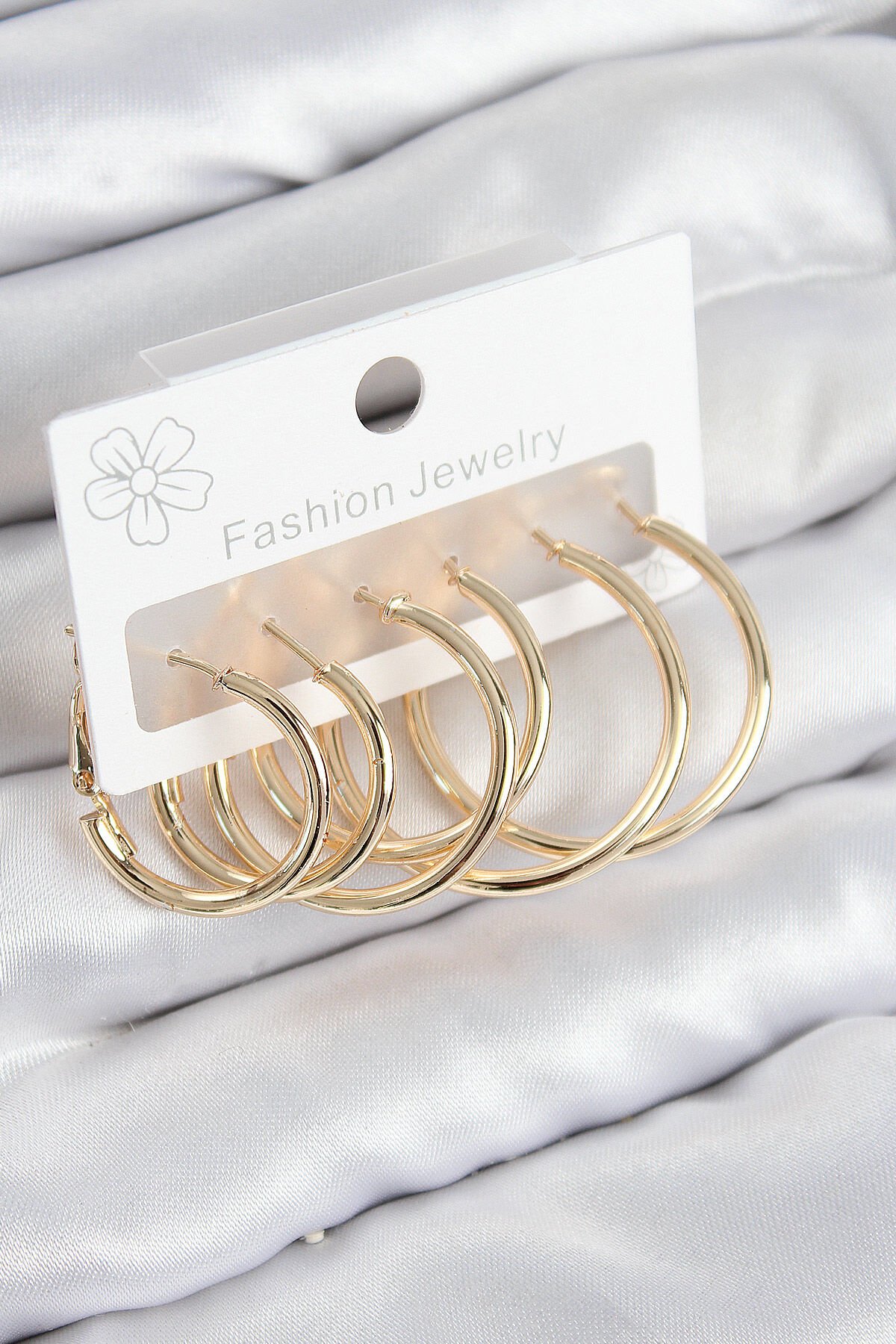 Pirinç Halka Model Gold Renk Kadın Set Küpe