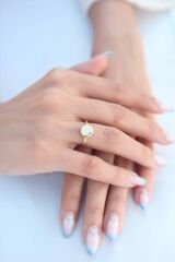 Daire Plaka Gold Renk Kadın Yüzük