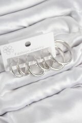 Pirinç Halka Model Gümüş Renk Kadın Set Küpe