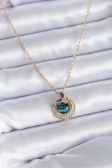 316L Çelik Gold Renk Zirkon Taşlı Hilal Gezegen Model Kadın Kolye