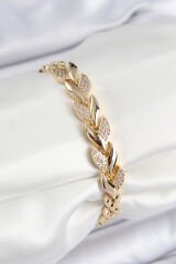 Pirinç Zirkon Taşlı Balık Kuyruğu Model Gold Renk Kadın Bileklik