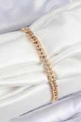 Pirinç Zirkon Taşlı Sıralı Yaprak Model Gold Renk Kadın Bileklik