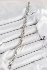 Pirinç Zirkon Taşlı Sıralı Yaprak Model Gümüş Renk Kadın Bileklik