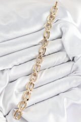 Pirinç Zirkon Taşlı Parçalı Zincir Model Gold Renk Kadın Bileklik