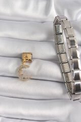 316L Çelik Gold Renk Sallantı Zirkon Taşlı Hilal Model Nomination Charm