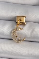 316L Çelik Gold Renk Sallantı Zirkon Taşlı Hilal Model Nomination Charm