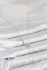 Pirinç Zirkon Taşlı Kelebek Model Gold Renk Kadın Kolye