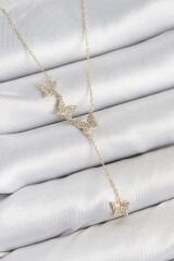 Pirinç Zirkon Taşlı Kelebek Model Gold Renk Kadın Kolye