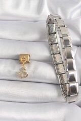 316L Çelik Gold Renk Sallantı Zirkon Taşlı Kuğu Model Nomination Charm