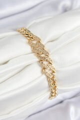 Pirinç Zirkon Taşlı Ezme Küba Zincir Model Gold Renk Kadın Bileklik