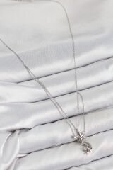 Pirinç Zirkon Taşlı Yıldız Ve Ay Model Gümüş Renk Kadın Kolye