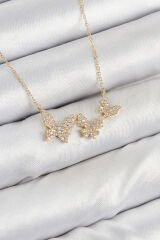 Pirinç Zirkon Taşlı Kelebek Model Gold Renk Kadın Kolye