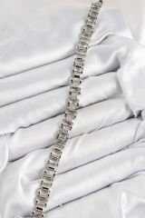 Pirinç Zirkon Taşlı Parçalı Model Gümüş Renk Kadın Bileklik