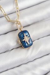 Pirinç Zirkon Taşlı Açılabilir Kutup Yıldızı Model Gold Renk Kadın Kolye