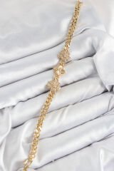 Pirinç Zirkon Taşlı Yonca Model Gold Renk Kadın Bileklik