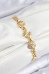 Pirinç Zirkon Taşlı Yonca Model Gold Renk Kadın Bileklik