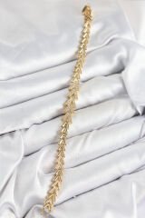 Pirinç Zirkon Taşlı Sıralı Ok Model Gold Renk Kadın Bileklik