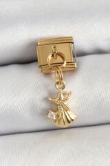 316L Çelik Sallantılı Zirkon Taşlı Deniz Yıldızı Ve İstiridye Model Gold Renk Nomination Charm