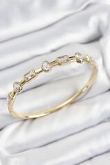Pirinç Zirkon Taşlı Geometrik Model Model Gold Renk Kadın Kelepçe
