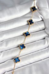 316L Çelik Sedefli Lacivert Gold Renk Yonca Kadın Bileklik