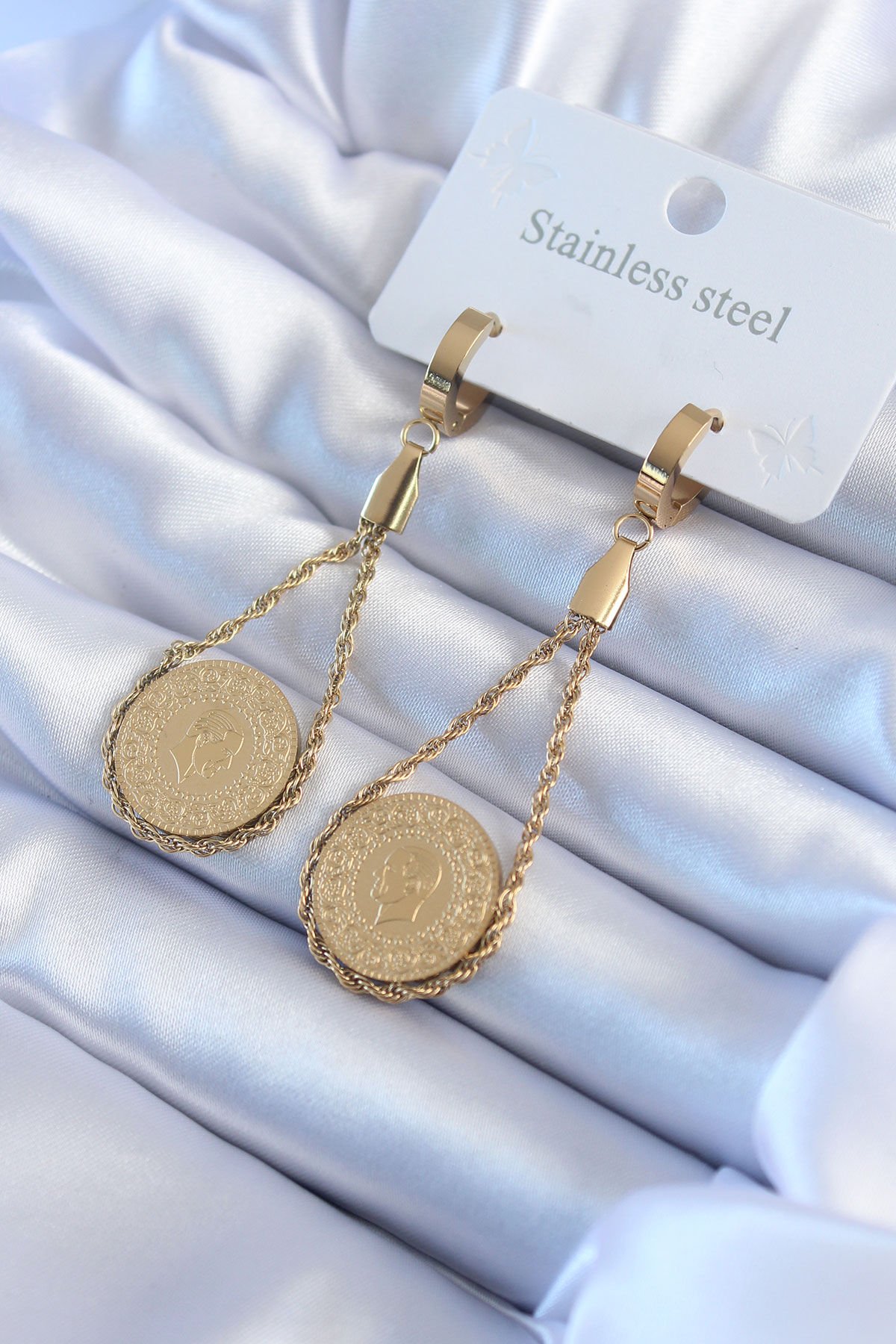 316L Çelik Gold Renk Çeyrek Model Kadın Küpe