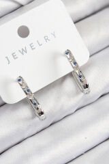 Pirinç Zirkon Taşlı Çiçek Desenli Model Gümüş Renk Kadın Küpe