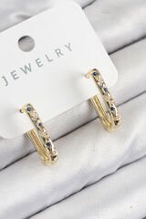 Pirinç Zirkon Taşlı Çiçek Desenli Model Gold Renk Kadın Küpe