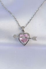 316L Çelik Zincir Gümüş Renk Pembe Zirkon Taşlı Eros Kolye