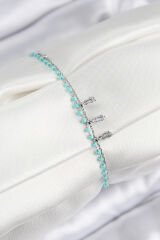 Pirinç Zirkon Taşlı Mavi Boncuklu Model Gümüş Renk Kadın Bileklik