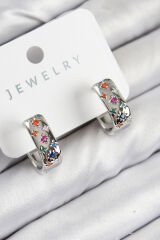 Pirinç Zirkon Taşlı Yıldız Desen Model Gümüş Renk Kadın Küpe