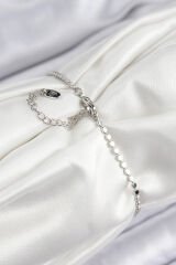 Pirinç Zirkon Taşlı Boncuk Model Ezme Zincir Gümüş Renk Kadın Bileklik