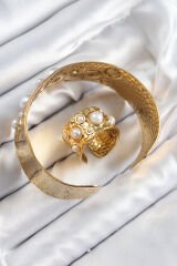 Pirinç İncili Model Gold Renk Bileklik Yüzük Set