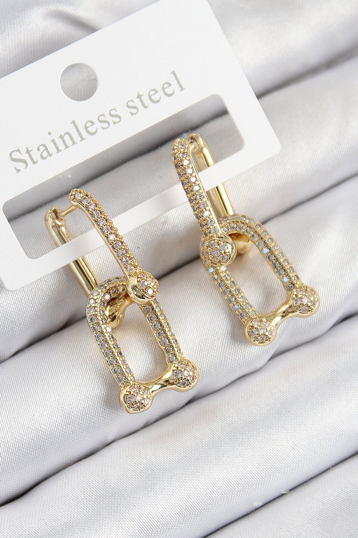 Pirinç Zirkon Taşlı Tifany Model Gold Renk Kadın Küpe