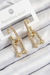 Pirinç Zirkon Taşlı Tifany Model Gold Renk Kadın Küpe