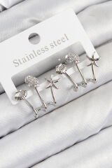 Pirinç Zirkon Taşlı Deniz Yıldızı ve İstiridye Model Gümüş Renk Kadın Küpe