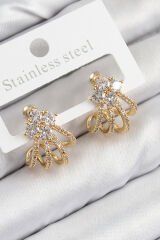 Pirinç Zirkon Taşlı Model Gold Renk Kadın Küpe