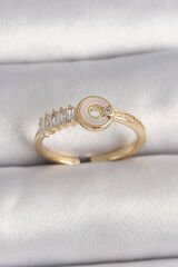 Pirinç Gold Renk Zirkon Taşlı Ayarlanabilir Kadın Yüzük