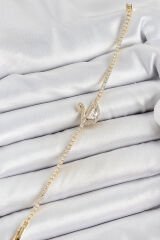 Pirinç Gold Renk Zirkon Taşlı Kuğu Model Kadın Bileklik