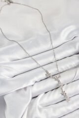 316L Çelik Zirkon Taşlı Çiçek Model Gümüş Renk Kadın Kolye