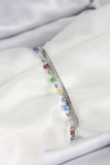 316L Çelik Gümüş Renk Karışık Renkli Kristal Taşlı Kadın Bileklik