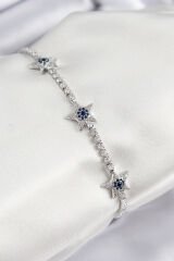 Pirinç Zirkon Taşlı Yıldız Model Gümüş Renk Kadın Bileklik