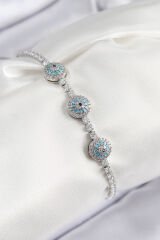 Pirinç Zirkon Taşlı Nazar Model Gümüş Renk Kadın Bileklik