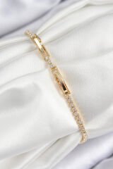 Pirinç Zirkon Taşlı Nazar Model Gold Renk Kadın Bileklik