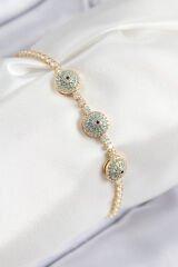 Pirinç Zirkon Taşlı Nazar Model Gold Renk Kadın Bileklik